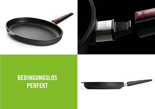 Foto von Woll Nowo Titanium Fischpfanne, oval, 38 x 28.4 cm, 5 cm hoch, mit abnehmbarem Stiel - Geeignet für Ceran, Gas, Elektro, Halogen - nicht induktionsgeeignet, Aluminiumguss, Antihaft-Versiegelung