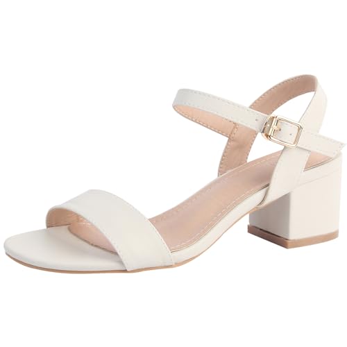 WUIWUIYU Sandales Femme Été Talon Haut Chaussure Escarpins Bout Ouvert Bride Cheville Sandales à Talons 5CM -Blanc 36