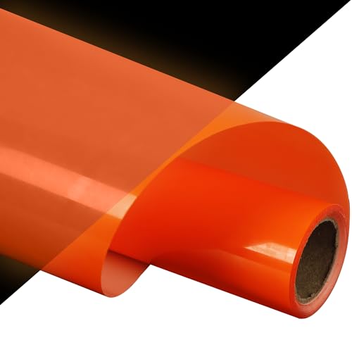 Image of guangyintong Glow in The Dark Heat Transfer Vinyl Rolls, 12 inch x 5ft Luminous Light Orange Iron on Vinyl for T-Shirts, PU Elastic HTV Vinyl for All Cutter Machine Easy to Cut & Weed