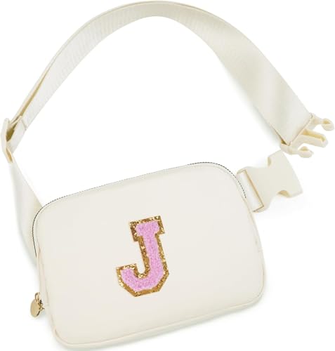 Bauchtasche für Damen und Mädchen, modische Festival-Fanny-Tasche, Reise-Hüfttasche, leicht, verstellbar, für Laufen, Wandern, Joggen, weiß, J