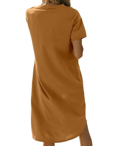 Image of Dyexces Summer Dress for Women Crew Neck Short Sleeve Solid Basic T-Shirts Casual Midi Dresses with Pocket