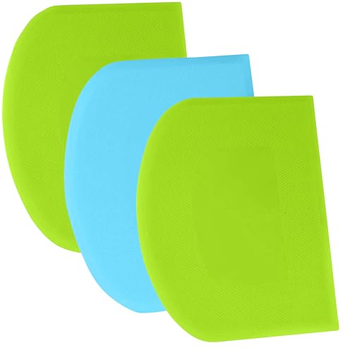 SURDOCA Dough Scraper Bench Scraper - 3P 5.9x4.3" Plastic Flexible Bowl Scraper, Sharp Edge & Angles Cake Scraper. Non-Slip Bakeware Decorating Tools Sculpting & Modeling Tools - Green+Blue+Green