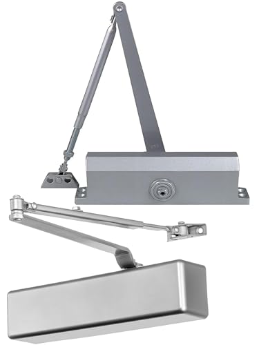 Dynasty Hardware Door Closer Heavy Duty Hydraulic Adjustable Size 1-6 Spring with 3 Spring, Hydraulic Automatic Series 3000 Door Closer Sprayed Aluminum