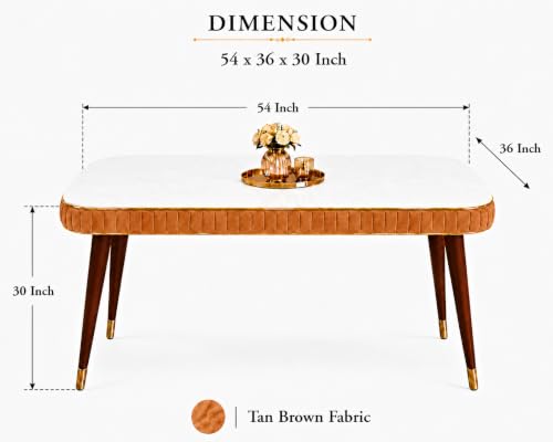 Image of WOODEN SPACE 4 Seater Wooden Dining Table Set | Urban Marble Top Dining Table with Chairs for Dining Room & Kitchen (Modern Grand Aura Mustard) (54 x 36 x 30 inch)