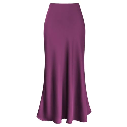 OBEEII Satin Skirts for Women High Waist Ruffle Mermaid Hem Silk Satin Maxi Skirt Cocktail Party Wedding Long Skirts2