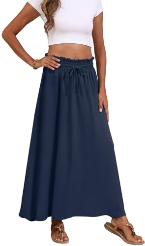 Askyes Womens Maxi Skirt Summer Tie Knot Elastic High Waisted Boho Casual Beach Flowy Swing Long Skirts with Pockets4