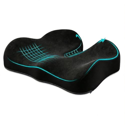 Benazcap Memory Foam Seat Cushions to Reduce Tailbone Pressure Office Chair Cushion Ergonomic Coccyx Cushion for Home Office and Wheelchair Car Seat Cushions for Driving Non-Slip Base Black.