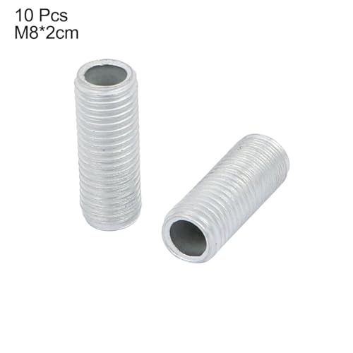 Image of uxcell Lamp Pipe Nipple, M8 Thread 20mm Length Hollow Lamps Repair Part Hardware for Lamp Lights, Zinc Plated Silver Tone, Pack of 10