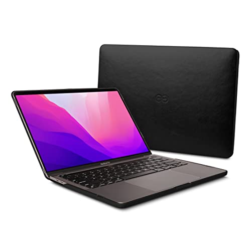 Dreem Euclid MacBook Proケース - MacBook Pro 2021用14インチハードラップトップカバー 豪華なビーガンレザー 保護のための上下シェル USBポート用スロット - ブラック
