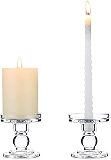 NUPTIO 2 Pcs Glass Taper & Pillar Candle Holder, Christmas Candle Holder Decorations, 8cm Height Crystal Window Candles Stand, for Wedding & Dinning Table Centerpieces Home Halloween Decoration