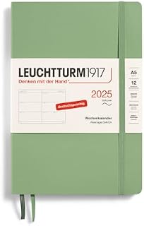 LEUCHTTURM1917 370567 Wochenkalender Medium (A5) 2025, Softcover, Salbei, Deutsch
