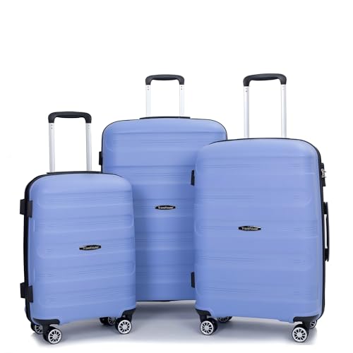 GOLDEN MEMORIES Hard Shell Spinner Luggage Set, 20/24/28 Inch, Light Blue, 3-Piece Set, Provides Portability for Your Travel