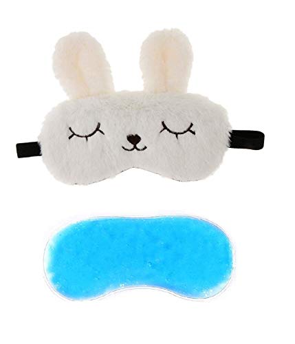 Image of Jenna Eye Mask for Sleeping with Adjustable Strap Super Soft Sleeping Mask Blind Fold for Comfortable Sleep Travelling Sleep Mask Pad for Girls Sleeping (Bunny-White-Gel)