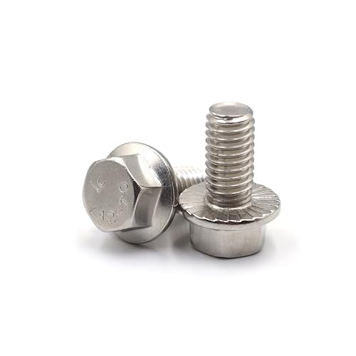 Image of cSeao 3 /8 inch-16 x 3 /4 inch Flanged Hex Head Bolts Flange Hexagon Screws, Stainless Steel 304, DIN 6921, 10 PCS