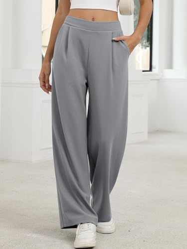 ANRABESS Womens Pants Wide Leg Waffle Knit Casual Stretchy Work Dress Pants 2026 Pull on Business Slacks Trousers Outfits X-Large Light Grey — view 2