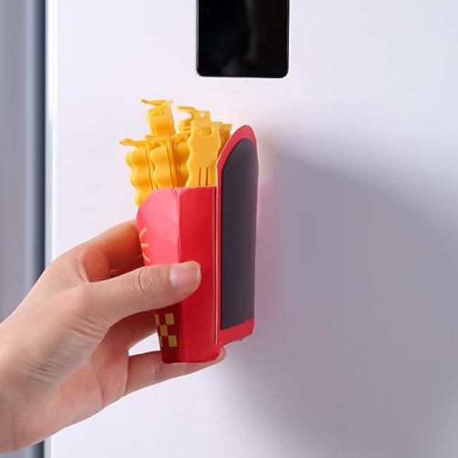 Magnetic Fries Clips Set of 12 Clips with Durable Plastic Holder Keep Food Fresh & Organized Novelty Design for Food Storage, Kitchen and Home Decor (3.8in X12pcs)(Two Pieces)
