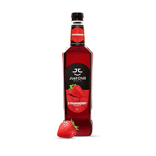 Just Chill Drinks Co.- Strawberry Fruit Syrup, 1L ( Non-GMO, Vegan, Gluten Free, Halal ) - Prepare refreshing & thirst Quenching mocktails