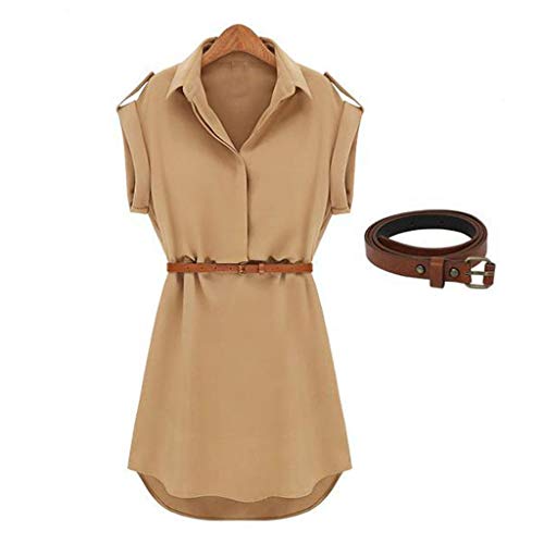HHmei Women Casual Summer Loose Short Sleeve Dress with Belt