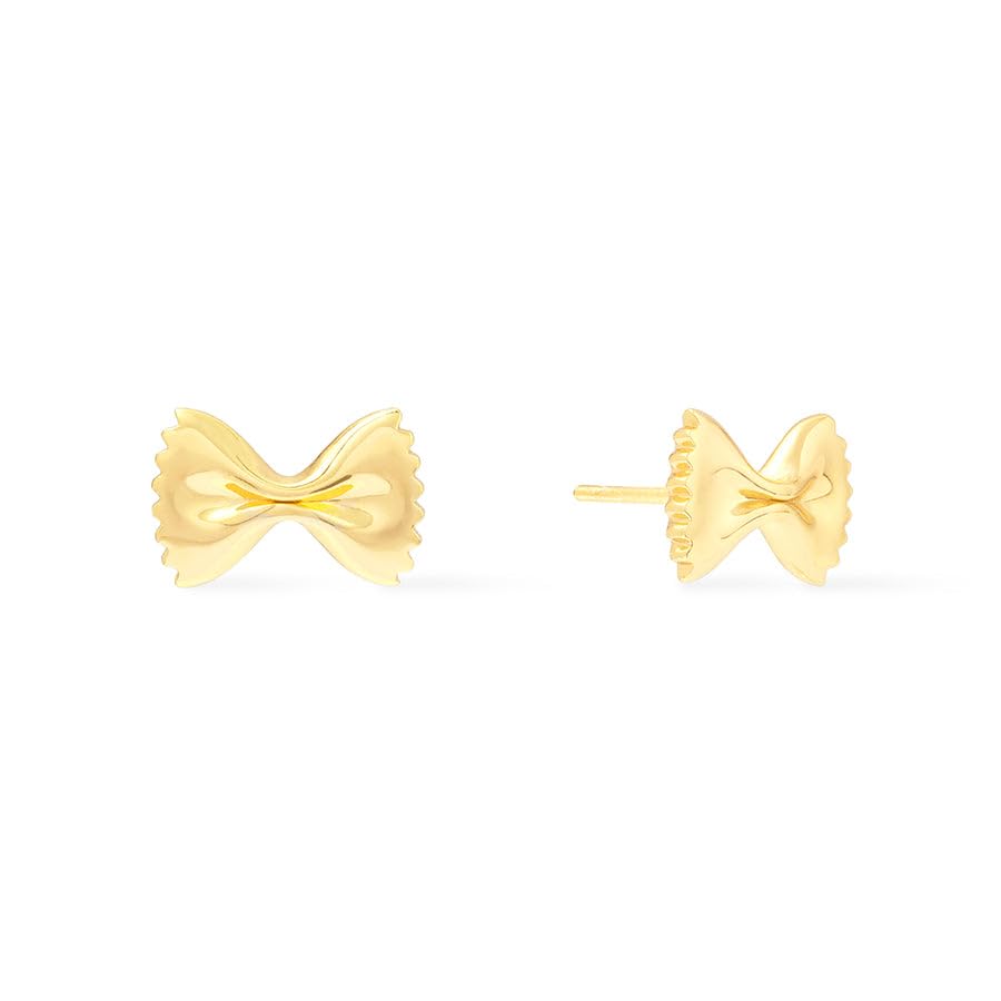 Wanderlust + Co Bow Tie Pasta Stud Earrings 14K Gold/Rhodium Plated Hypoallergenic Jewelry Shower-safe