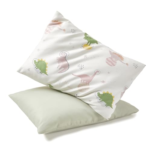 Image of TILLYOU Toddler Pillowcases 13 x 18 Travel Pillow Case 2 Pack, Kids Pillowcases Machine Washable with Envelope Closure, Dinosaur Land