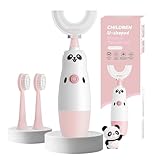 Hikid Kids U-Shaped Electric Toothbrush with 2 Brush Heads, Toddlers Sonic with 360 Degree Cleaning, Soft Bristles, Battery Included, IPX7 Waterproof, Cute Cartoon for Girls and Boys,Ages 2-7 (Pink)