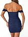 Trendy Queen Womens Off The Shoulder Bodycon Mini Dresses Summer Spring 2026 Homecoming Graduation Party Cocktail Club Sexy Going Out Ruched Mesh Short Dress Birthday HOCO Outfits Clothes Navy Blue S