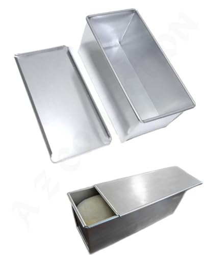 A Z Collection® Professional Iron Bread Loaf Pan with Cover, Rectangle Sandwich Baking Mould, Silver Metal Bakeware for Home, Tin for Sandwich Bread (500Gms Small (8X3.5X3.5 Inch), Silver)