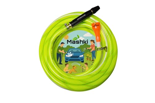 Image of Mashki Heavy Duty 3 Layered PVC Braided Garden Water Hose Pipe with Adjustable Black Jet Spray Nozzle | Water Pipe for Car Wash, Garden, Home Cleaning, Bike Wash, Floor Clean (5 Meter (16 Feet))