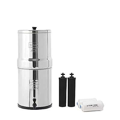 Big Berkey Gravity-Fed Water Filter System 2.25 Gallon with 2 Black Berkey Elements, 2 Berkey PF-2 Fluoride and Arsenic Reduction Elements
