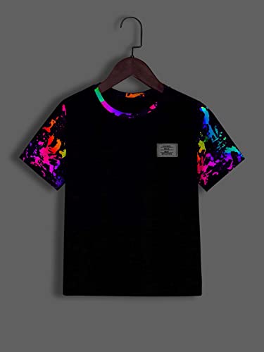 Milumia Boy's 2 Pack Ink Splatter Printed Letter Tape Short Sleeve Tee T Shirts Tops3