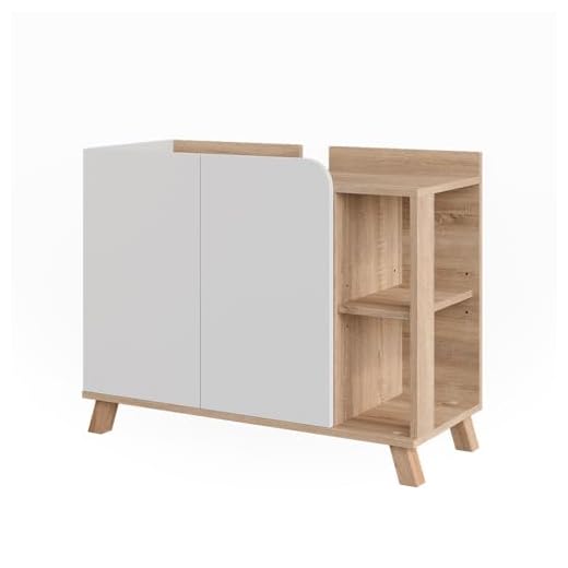 Vicco Waschbeckenunterschrank Karen, Sonoma/Weiß, 80 x 65 cm mit 2 Türen, zur platzsparenden Aufbewahrung unter dem Waschbecken
