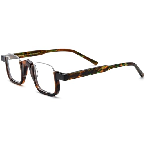 Image of HEPIDEM Matte Multicolor Acetate Glasses Frame Women,Semi Rimless Round Optical Eyeglasses