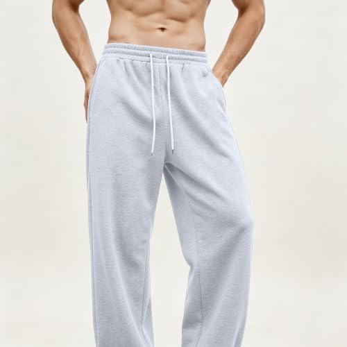 Mens Fleece Lined Sweatpants Straight Leg Open Bottom Pants with Pockets - image 5