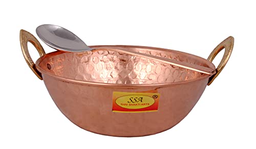 Shiv Shakti Arts® Pure Copper Kadai/Bowl/Kadhai With Serving Spoon (800 ml Each) - 7 Inch - 1 Piece