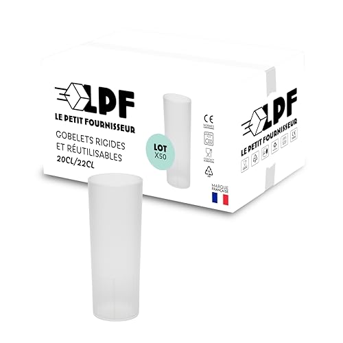 LPF LE PETIT FOURNISSEUR - 50 Gobelets Tubo Réutilisables 20/22cl - Plastique Polypropylène Rigide - Couleur Givrée..