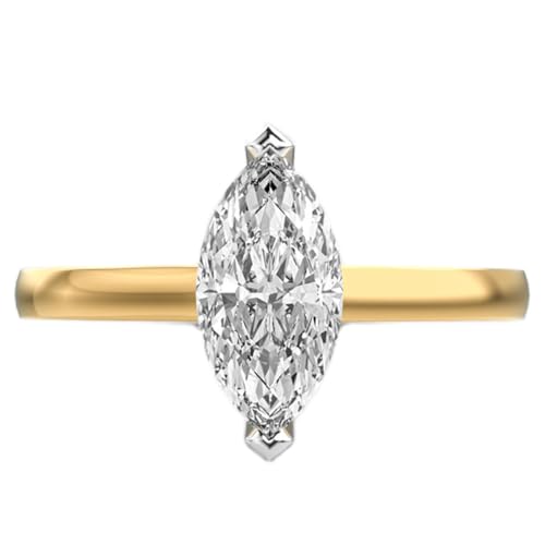 Bague moissanite marquise solitaire argent 925 plaqué or unisexe