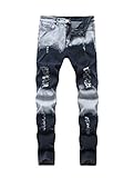 PASOK Men's Ripped Distressed Jeans Destroyed Straight Fit Holes Hip Hop Biker Denim Pants Style 2...