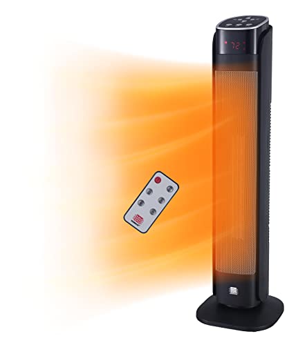 WarmWave Deluxe Digital 30' Ceramic Oscillating Tower Space Heater with Remote Control, Black