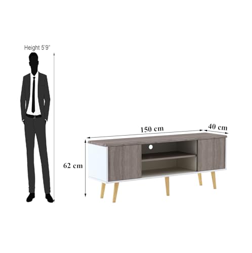 Image of Bella Engineered Wood Modern TV Unit Cabinet /TV Entertatinment Unit and Set Top Box Stand | Open Shelves for Books and Decor Display Unit - Suitable for Upto 65 Inches - DIY Assembly