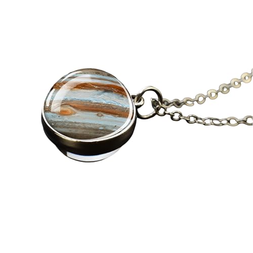 Collier planète en argent 925 avec pendentif galaxie double face en verre