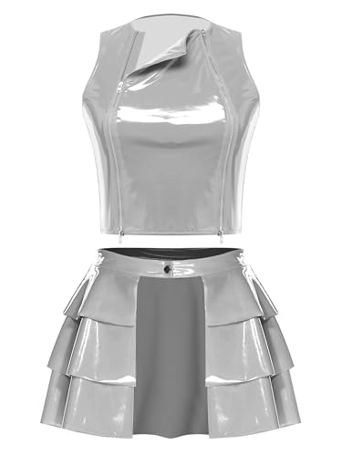 Sywiyi Yk Streetwear - Disfraz de danza para mujer, bodycon Teddy Gogo, actuación de baile, disfraz de carnaval, babydoll, lencería, discoteca, disfraz de vacaciones, plata, M