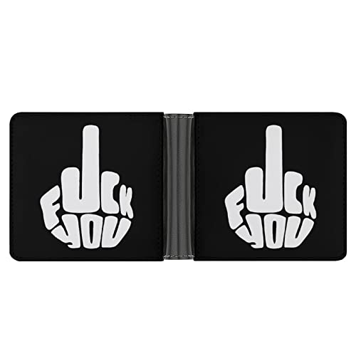 Fuck You Men's Minimalist Wallet Blocking Leather Bifold Wallet Slim Purse with 6 Credit Card