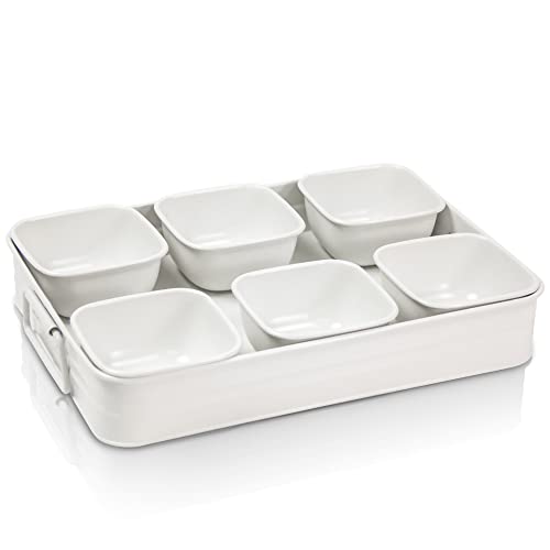 Lf Likefair 6 Bowl Condiment Dish Rack Set - Condiment Serving Tray With Tray - Chips And Dips Snack Tray For Party - White Side Dish For Appetizer, Fruit, Nuts, Ice Cream, Candy #TOP9