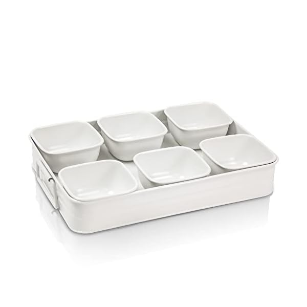 6 bowl condiment dish rack set condiment serving tray with tray chips and dips snack tray for party white side dish for appetizer fruit nuts ice cream candy  urban country home decor