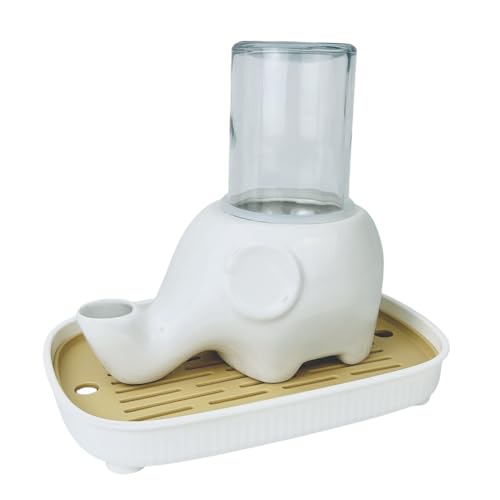 SIzlaho 猫用ウォーターファウンテン、クリエイティブでかわいい象の形、ハムスター鳥小動物用飲料水、セラミック製飲用ボトル、自動給水器、ペット用給水器、ペルシャ猫に最適、ガーフィールド猫は顎を濡らさない、ウォータートレイ付き (ホワイト(+受け皿+シリ