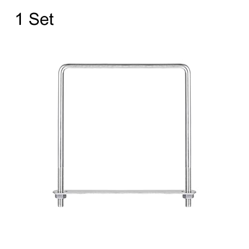 Image of uxcell Square U-Bolts, 152mm(5.98 inch) Inner Width 185mm Length M8 304 Stainless Steel U Clamp Bolt with Nuts and Plates, for Boat Trailer