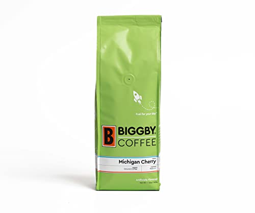 michigan cherry coffee beans - BIGGBY COFFEE Ground Roasted Coffee | Medium Roast Michigan Cherry Flavor, 12oz Bag | Flavored Coffee Grounds Bagged in USA | Perfect for Coffee Maker, Pour Over, or French Press