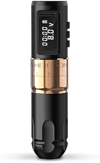 Ambition MARS-U Wireless Tattoo Machine with Adjustable Stroke - Rotary Cartridge Tattoo Machine Pen with 1800mAh Power Coreless Motor Digital LED Display for Professional Tattoo Artist Gold