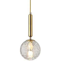 Lamparas Colgantes Baño Hobaca E14 Luz ondulada Vaso Moderno Oro nórdico Iluminación colgante Decoración del hogar Lámpara de bola de cristal Iluminación de techo para Sala Comedor Iluminación de isla de cocina