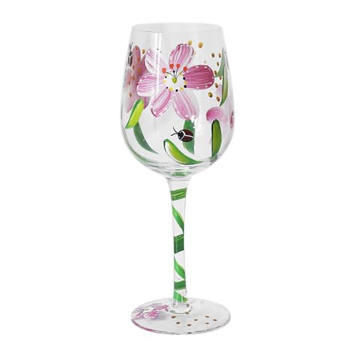 Lesser & Pavey Lynsey Johnstone Ladybirds & Pink Poppies Wine Glass | Elegant Floral Wine Glass | Stemmed Glassware for Wine & Cocktails | Stylish Drinking Glass for Home & Gifting
